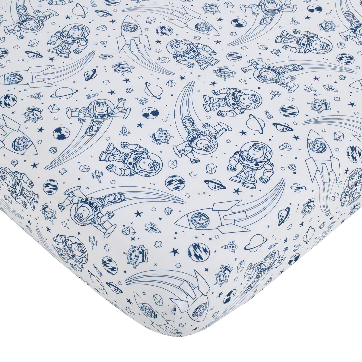 Toy Story Outta This World Blue and Gray Buzz Lightyear 4 Piece Nursery Crib Bedding Set - Comforter, Fitted Crib Sheet, Changing Pad Cover, and Crib Skirt
