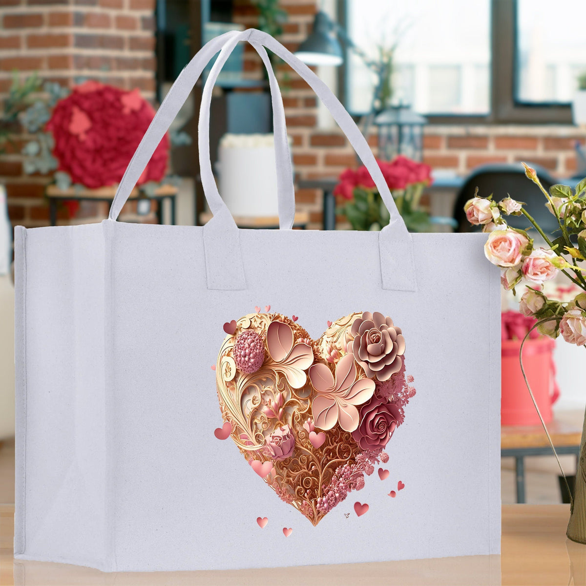 Heart Canvas Tote Bag Happy Valentines Day Gift for Her Love Tote Bag Lovers Gift Mother Day Gift Cute Valentines Gift
