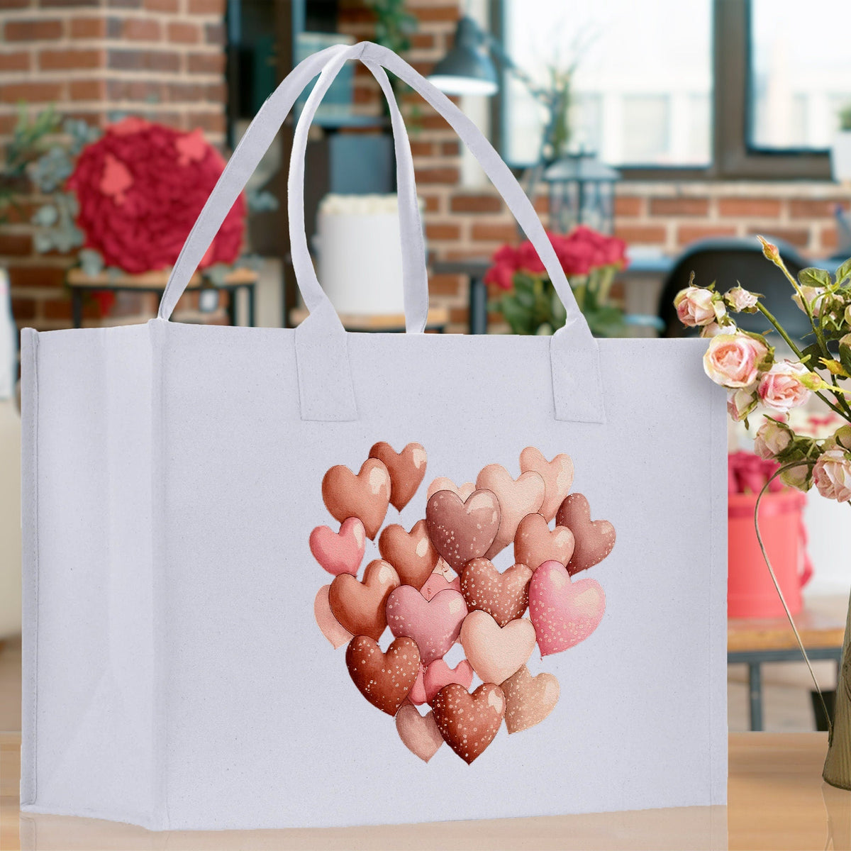 Heart Canvas Tote Bag Happy Valentines Day Gift for Her Love Tote Bag Lovers Gift Mother Day Gift Cute Valentines Gift