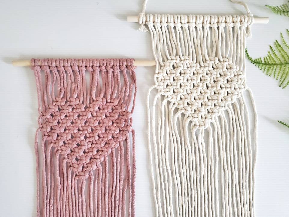 Beginner macrame heart wall hanging kit. Craft kits for adults and kids. Valentines day  craft kit.craft kit. Bohemian home and wall decor diy kit