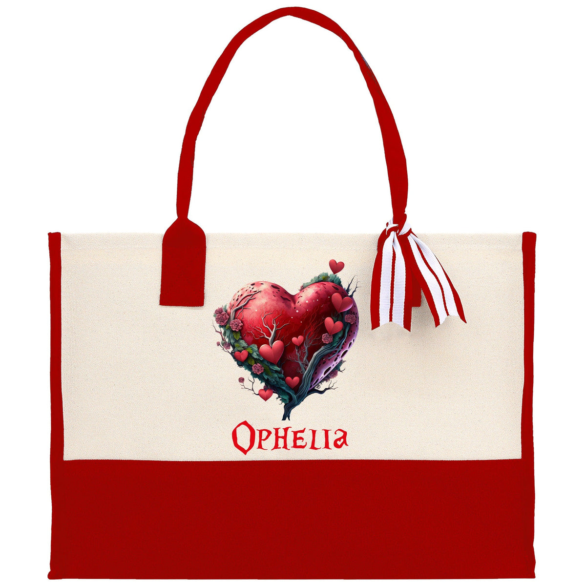 Personalized Heart Canvas Tote Bag Happy Valentines Day Gift Love Tote Bag Customize Lovers Gift Mother Day Gift Cute Valentines Gift