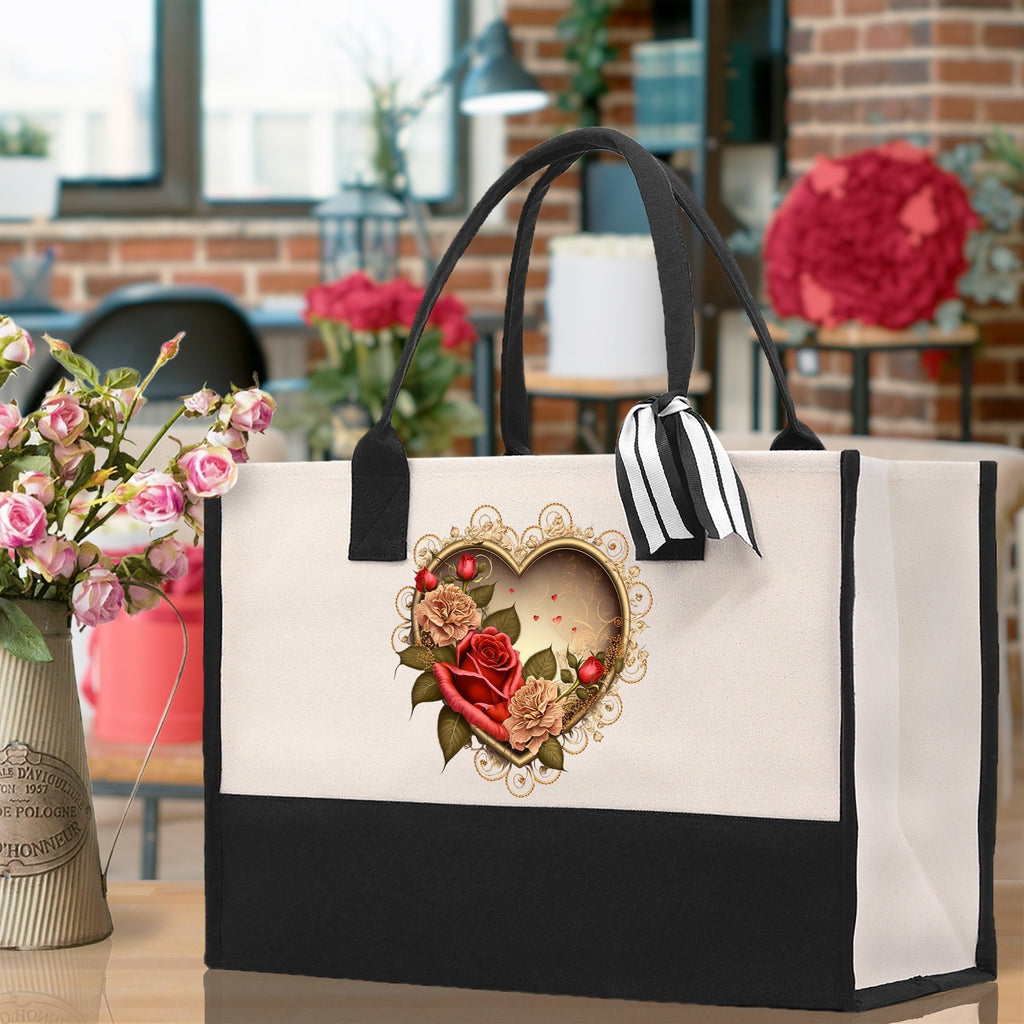 Heart Canvas Tote Bag Happy Valentines Day Gift for Her Love Tote Bag Lovers Gift Mother Day Gift Cute Valentines Gift