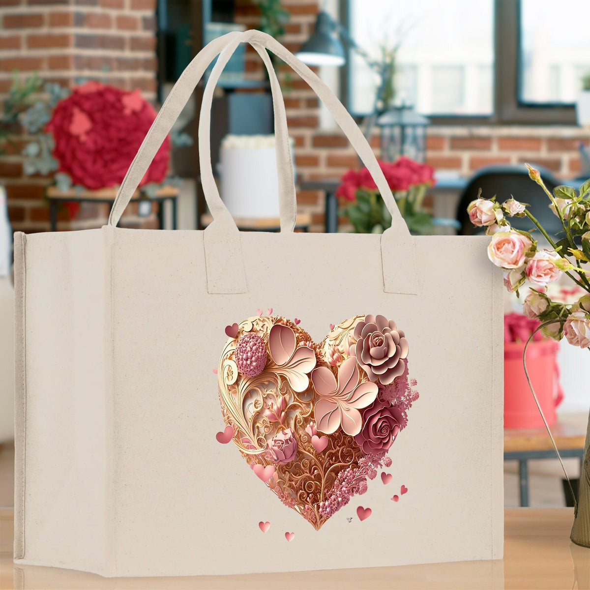 Heart Canvas Tote Bag Happy Valentines Day Gift for Her Love Tote Bag Lovers Gift Mother Day Gift Cute Valentines Gift