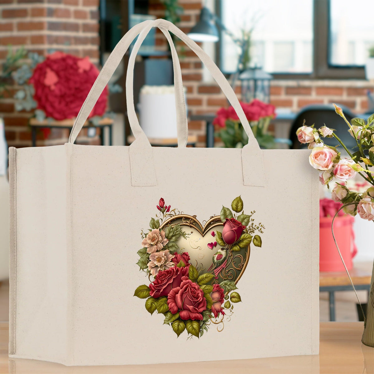 Heart Canvas Tote Bag Happy Valentines Day Gift for Her Love Tote Bag Lovers Gift Mother Day Gift Cute Valentines Gift
