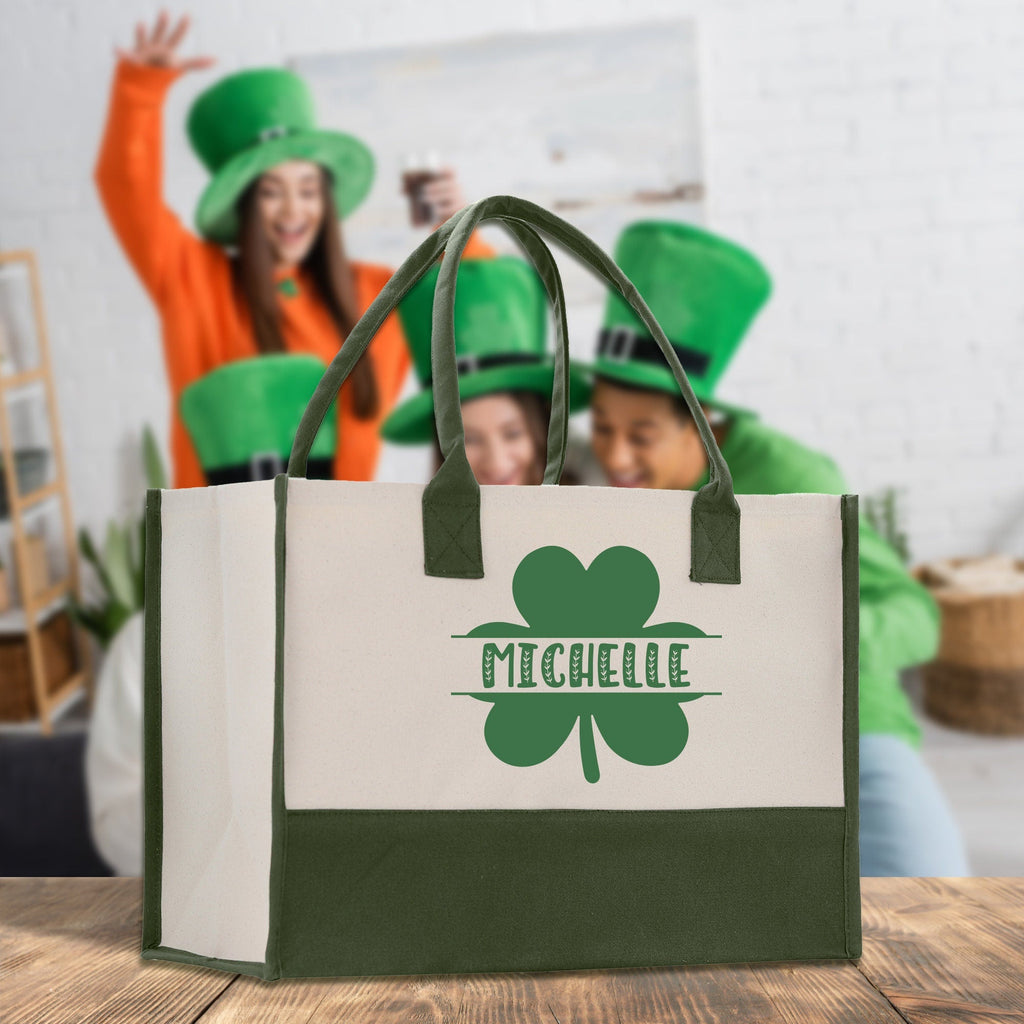 Saint Patrick's Day Personalized Cotton Canvas Tote Bag St Patrick Day Gift Shamrock Bag Lucky St Patrick's Irish Tote Bag Shenanigans Gift