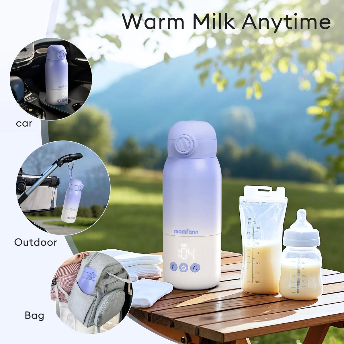 Momfann Portable Travel Bottle Warmer for Breast Milk & Water