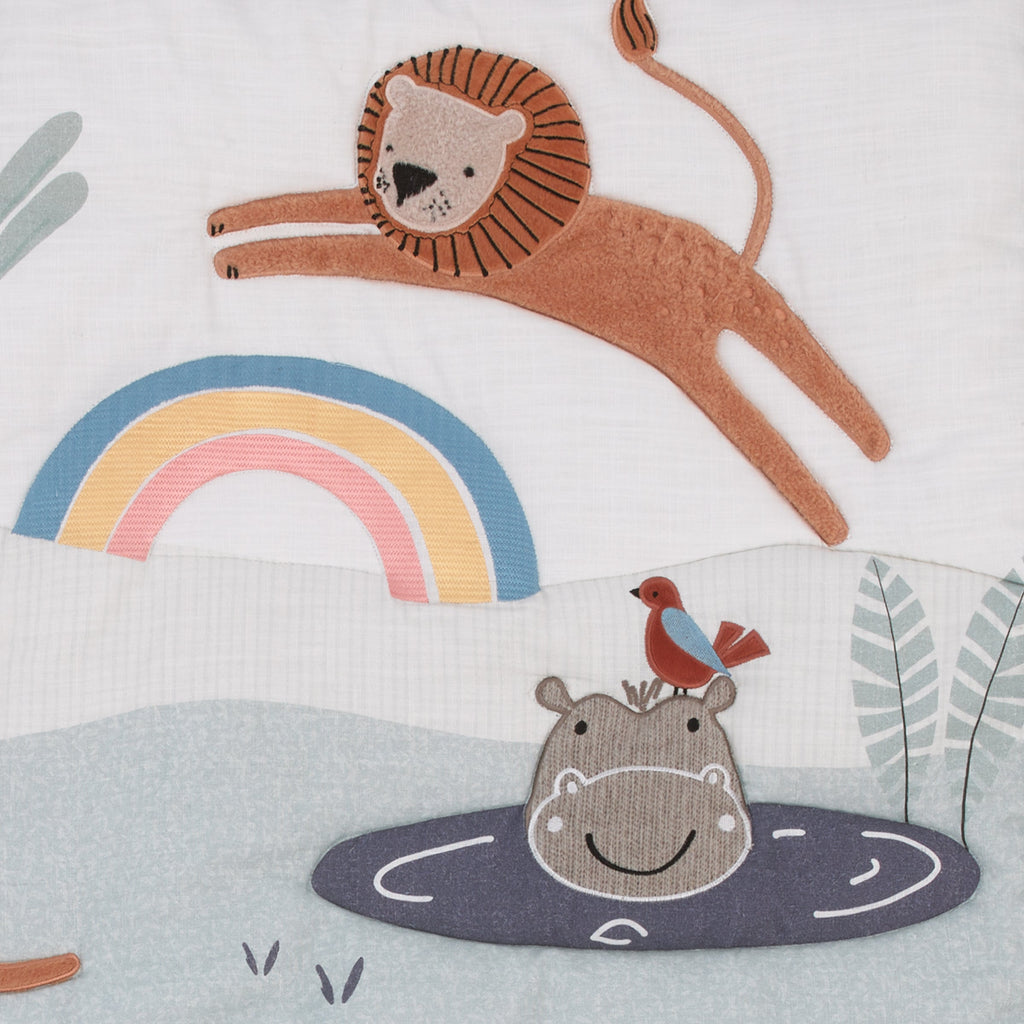Wild Pals Navy, Gray, and Tan Safari Animals 4 Piece Nursery Crib Bedding Set - Comforter, 100% Cotton Fitted Crib Sheet, Crib Skirt and Nursery Organizer