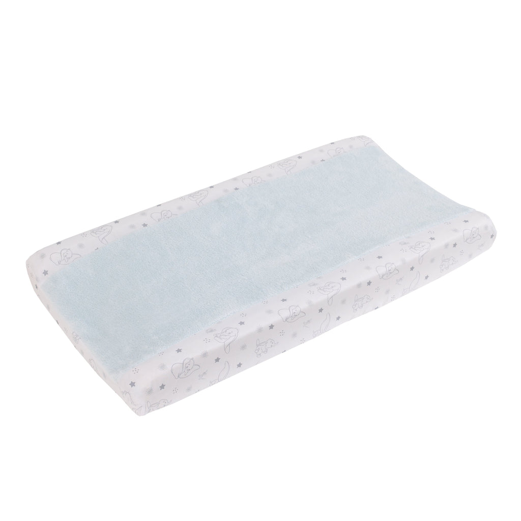 Disney Dumbo Shine Bright Lil Star Light Blue, Gray, and White Stars and Clouds 4 Piece Nursery Crib Bedding Set - Comforter, Fitted Crib Sheet, Changing Pad Cover, and Crib Skirt