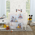 Mickey and Friends Blue, Oatmeal, and Red Mickey Mouse, Minnie Mouse, Donald Duck, Pluto and Goofy 3 Piece Nursery Mini Crib Bedding Set - Comforter and Two Fitted Mini Crib Sheets