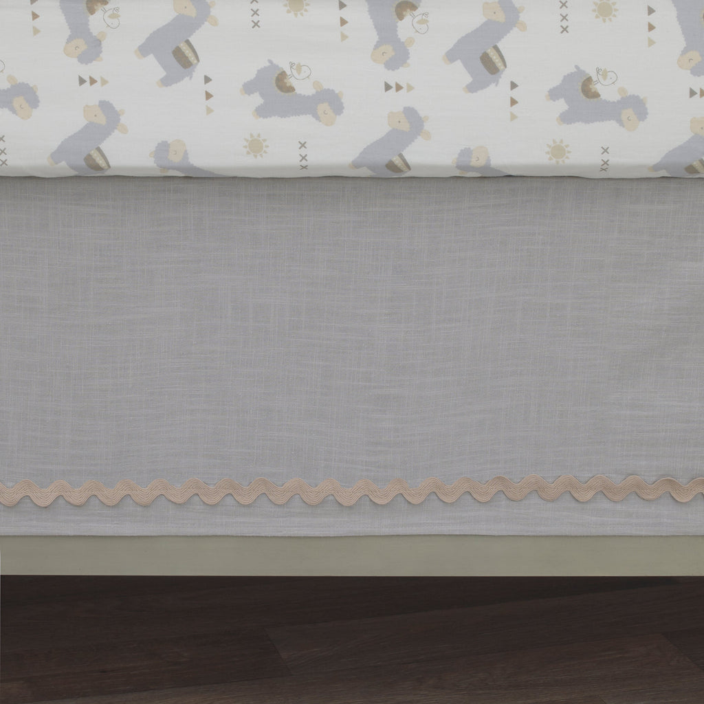 Mama's Little Llama Grey, White and Charcoal 4 Piece Nursery Crib Bedding Set - Comforter, Crib Sheet, Dust Ruffle and Nursery Organizer