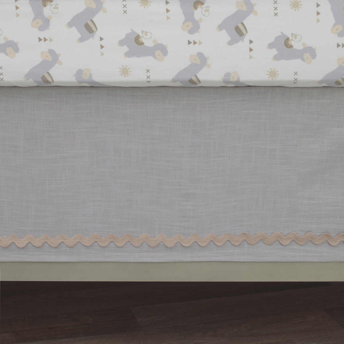Mama's Little Llama Grey, White and Charcoal 4 Piece Nursery Crib Bedding Set - Comforter, Crib Sheet, Dust Ruffle and Nursery Organizer