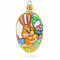 Easter Bunny in Flower Basket Glass Egg Ornament 4 Inches