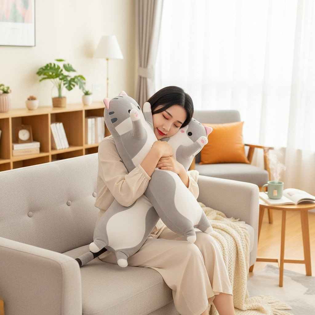 Long Cat Plush Pillow 26 Inch Soft Stuffed Animal for Kids