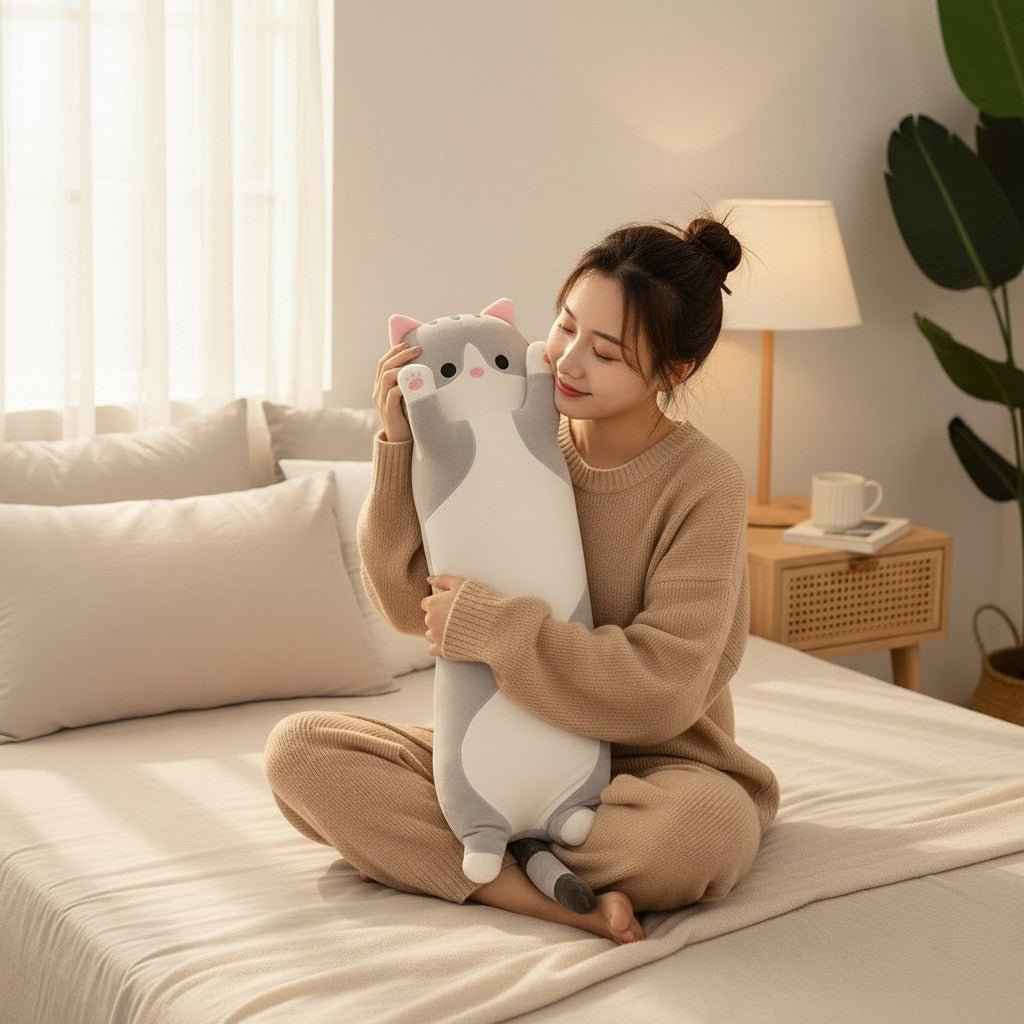 Long Cat Plush Pillow 26 Inch Soft Stuffed Animal for Kids