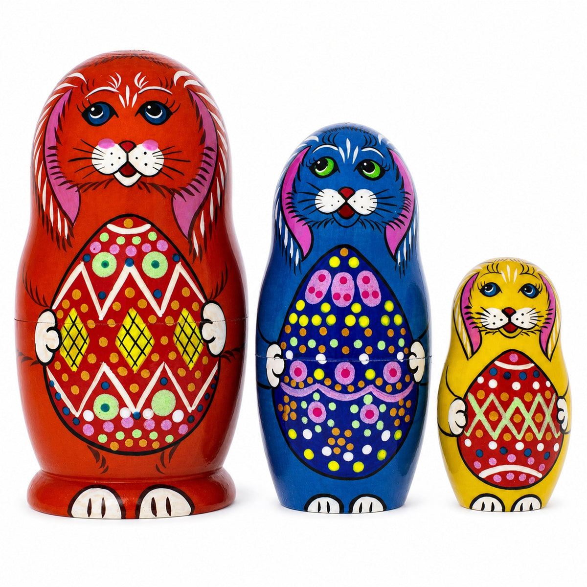 Wooden Easter Bunny Nesting Dolls - Spring Stacking Matryoshka 4.13 Inches