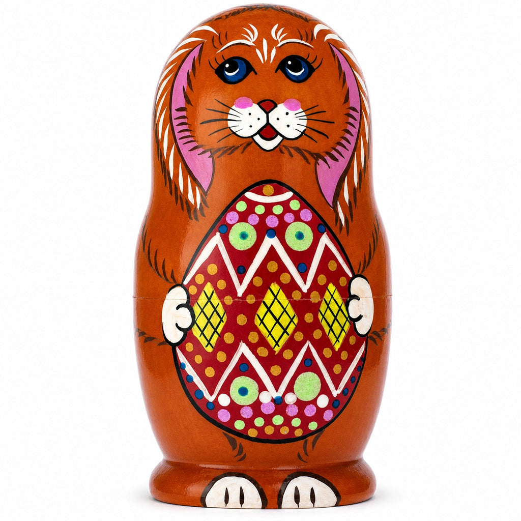 Wooden Easter Bunny Nesting Dolls - Spring Stacking Matryoshka 4.13 Inches