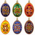 Set of 6 Hand Painted Wooden Ukrainian Easter Egg Ornaments 2.5 Inches