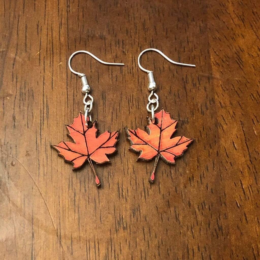 Maple Leaf Wooden Dangle Earrings | Nature Fall Jewelry