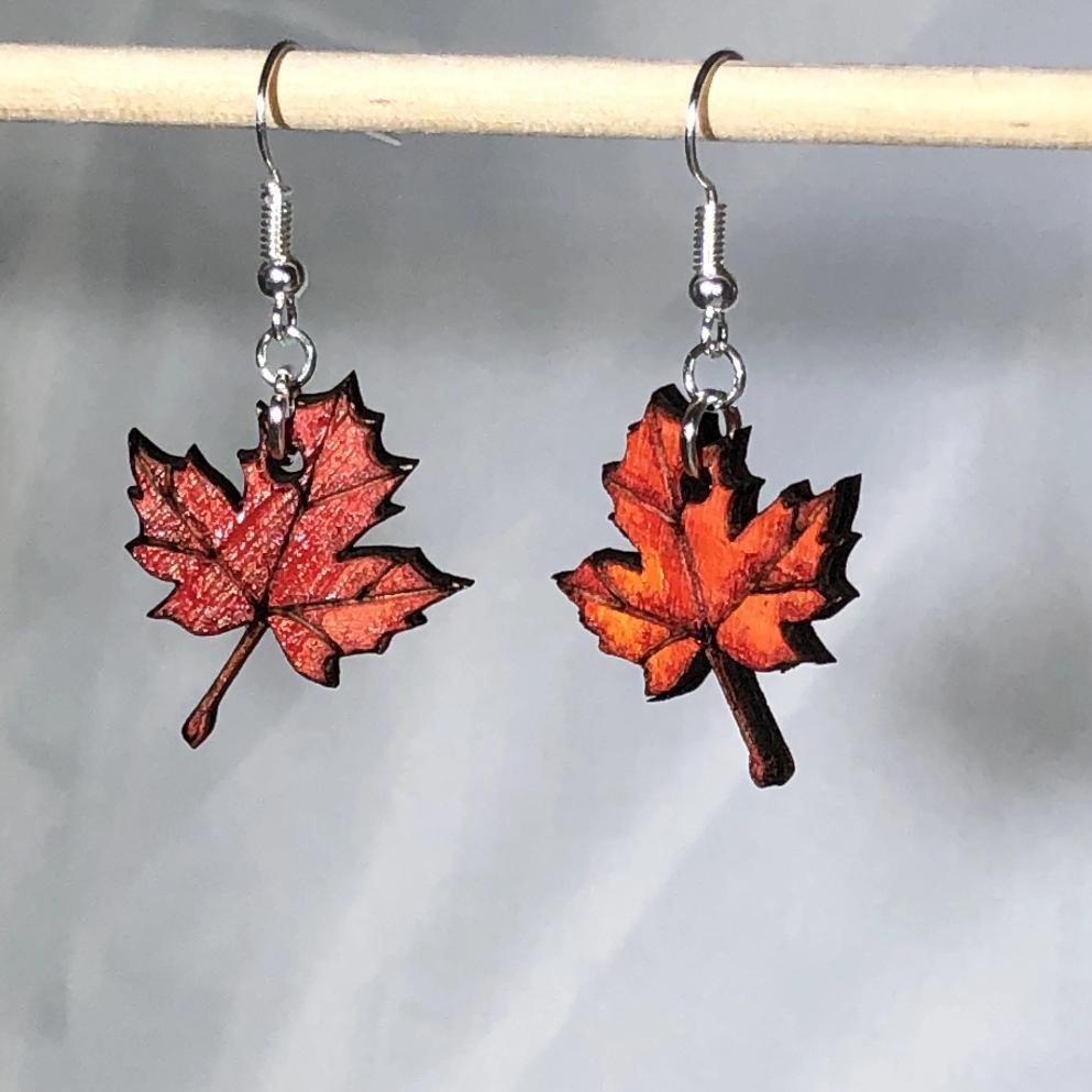Maple Leaf Wooden Dangle Earrings | Nature Fall Jewelry