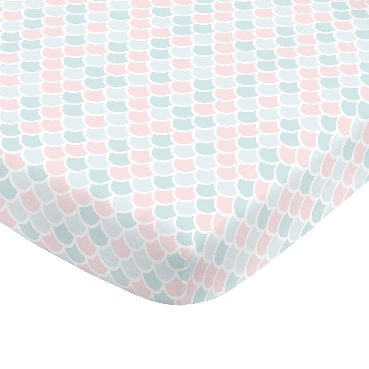 Sugar Reef Mermaid 4 Piece Nursery Crib Bedding Set - Appliqued Round Play Quilt, 100% Cotton Fitted Crib Sheet, Shirred Crib Skirt with 16" Drop, Nursery Organizer