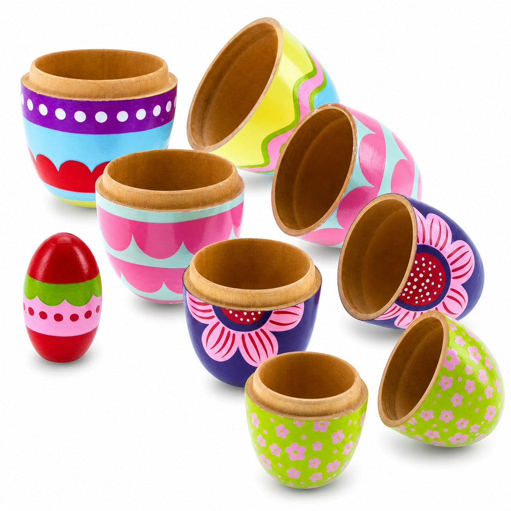 Set of 5 Colorful Easter Eggs Pysanky Wooden Nesting Dolls 5 Inches