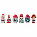 6 Christmas Tree, Snowman, Santa, Village House, Wooden Doll Christmas Ornaments