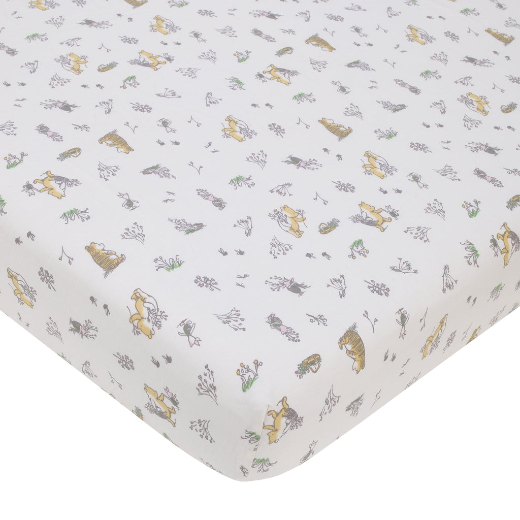 Classic Pooh Naturally Friends Ivory and Taupe Piglet, Eeyore, and Tigger 3 Piece Nursery Crib Bedding Set - Comforter, 100% Cotton Fitted Crib Sheet, and Crib Skirt