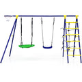 5-In-1 Outdoor Kids Swing Set with A-Shaped Metal Frame and Ground Stake