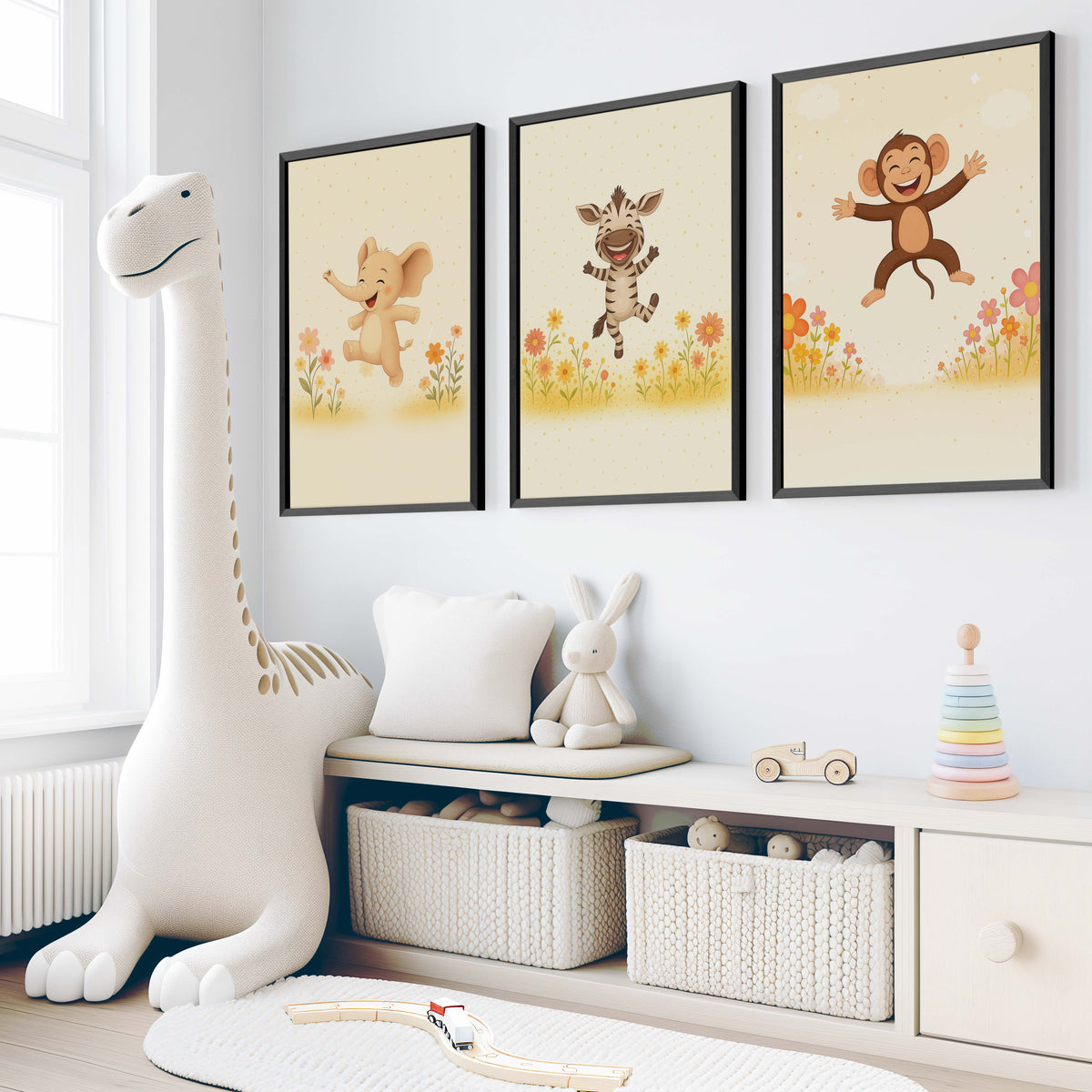 Nursery Room Wall Art – Elephant, Zebra & Monkey Prints