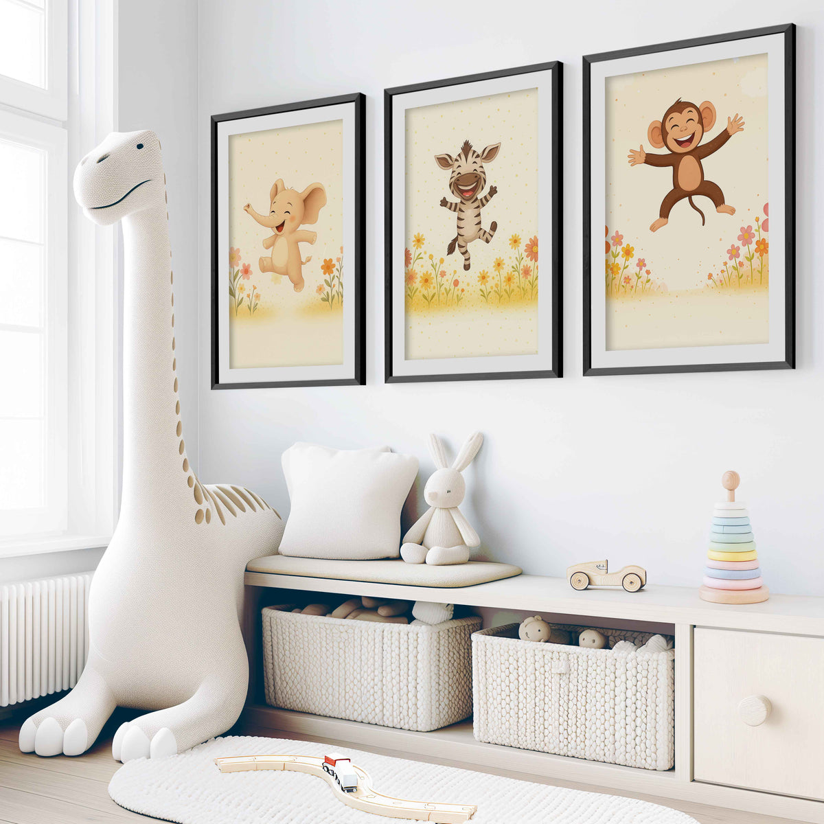Nursery Room Wall Art – Elephant, Zebra & Monkey Prints