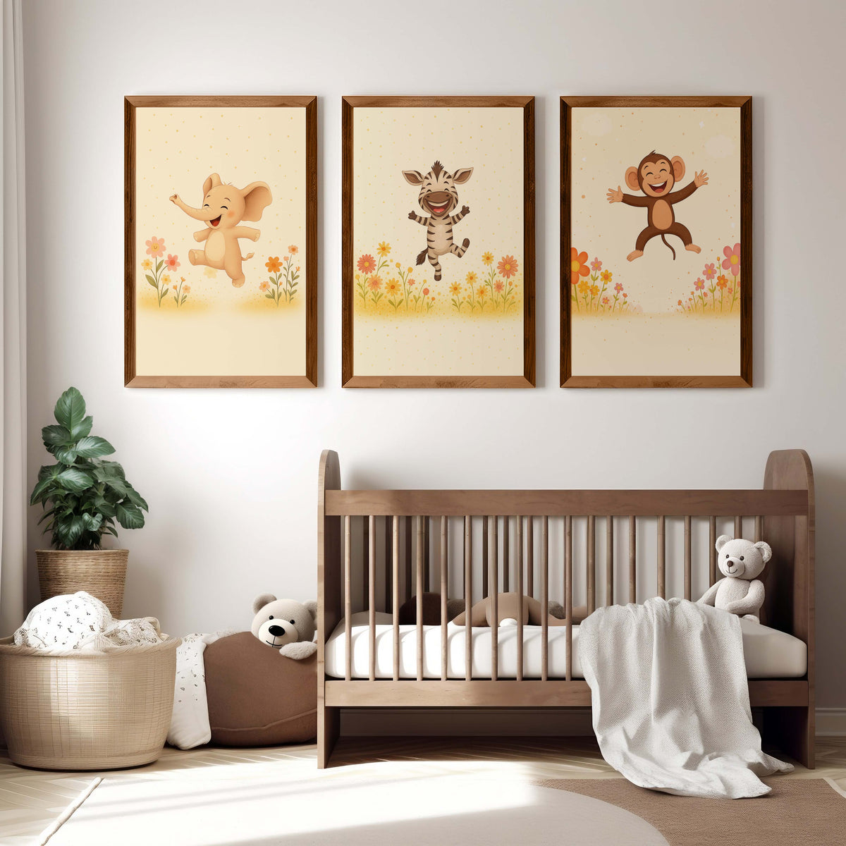 Nursery Room Wall Art – Elephant, Zebra & Monkey Prints