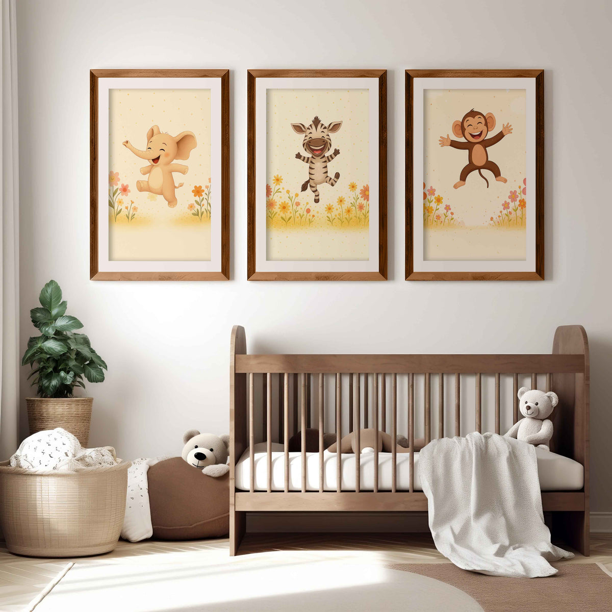 Nursery Room Wall Art – Elephant, Zebra & Monkey Prints