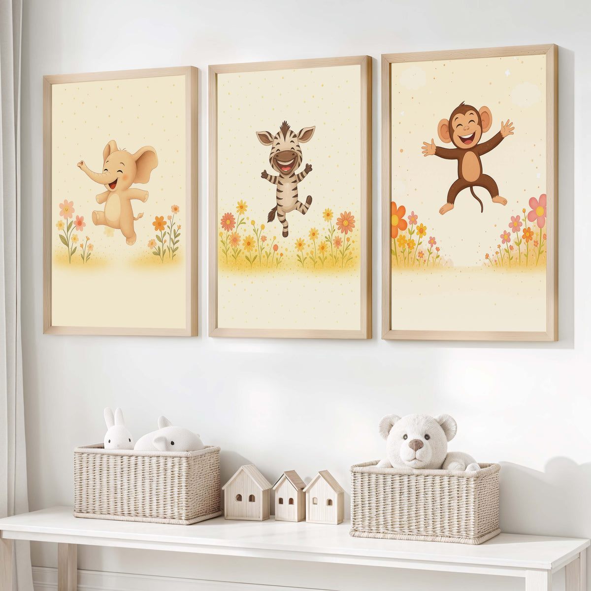 Nursery Room Wall Art – Elephant, Zebra & Monkey Prints