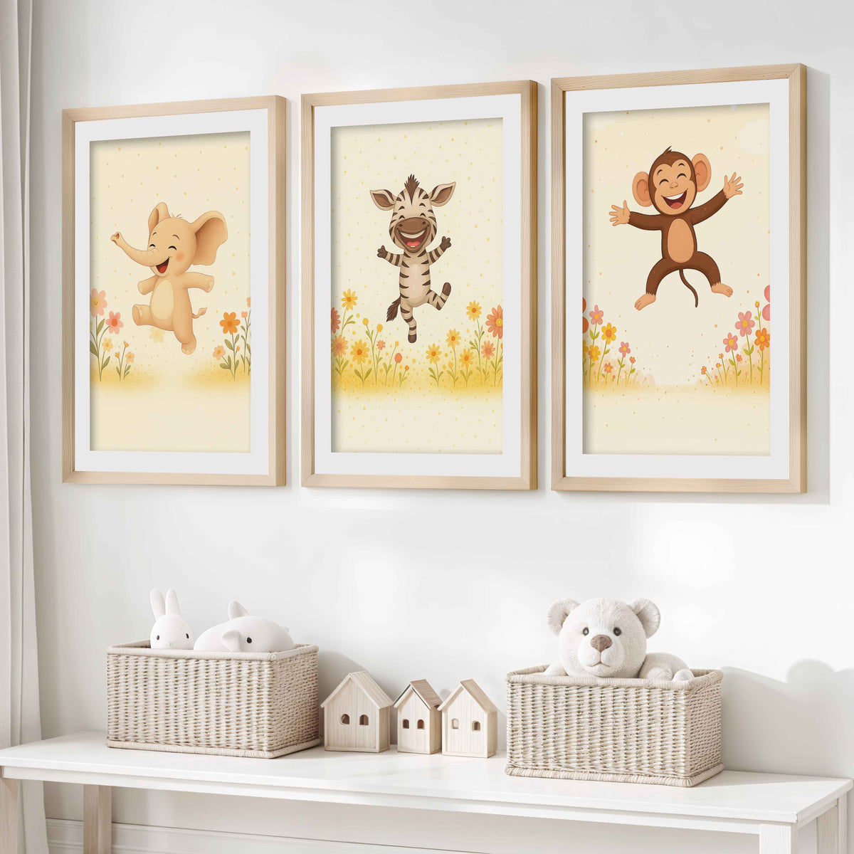 Nursery Room Wall Art – Elephant, Zebra & Monkey Prints