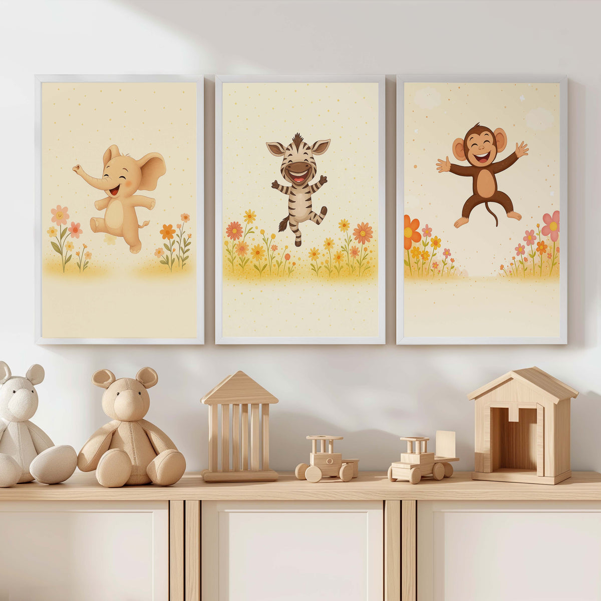 Nursery Room Wall Art – Elephant, Zebra & Monkey Prints