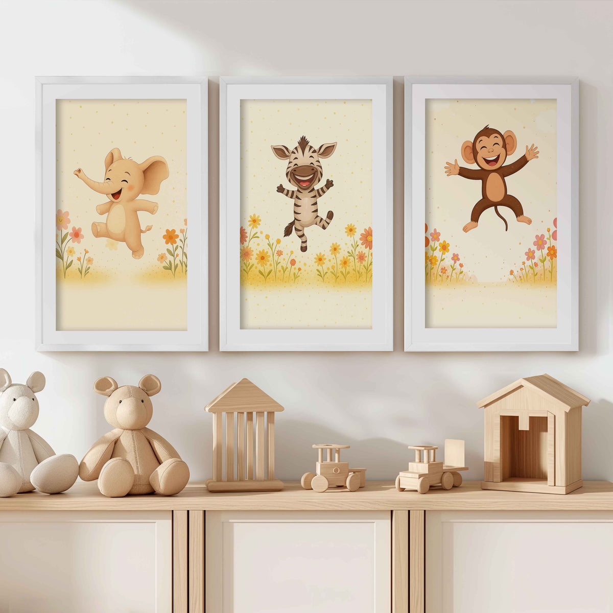 Nursery Room Wall Art – Elephant, Zebra & Monkey Prints