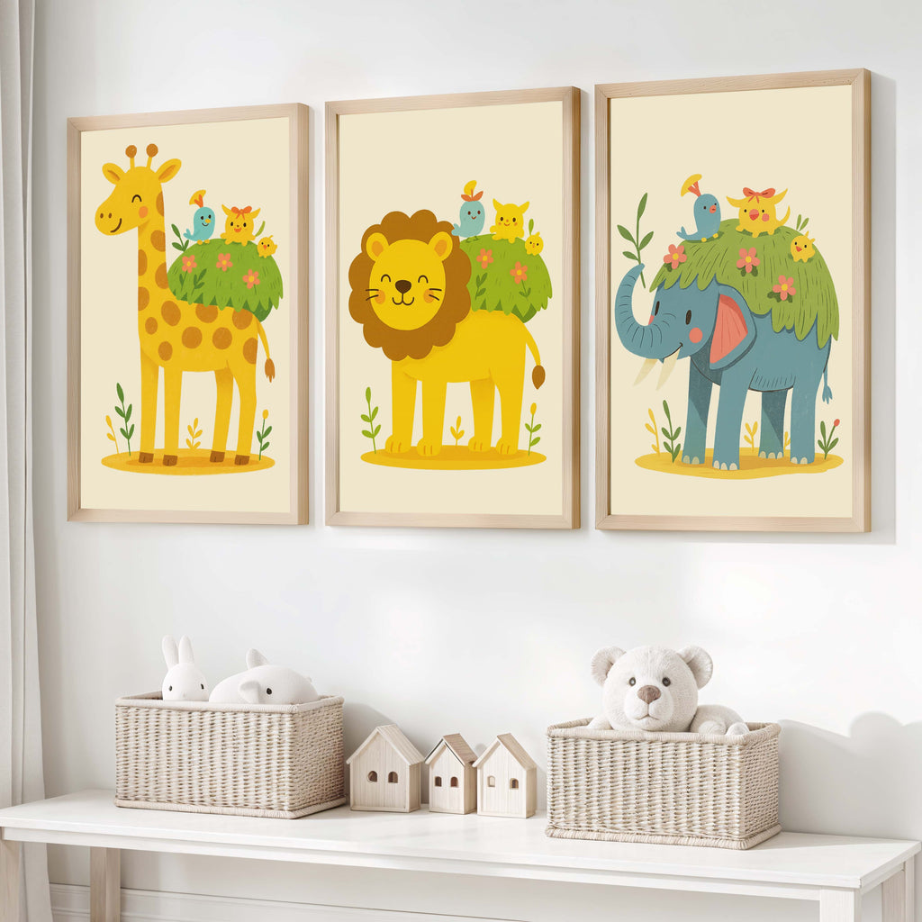 Safari Nursery Wall Art – Jungle Animal Print Set