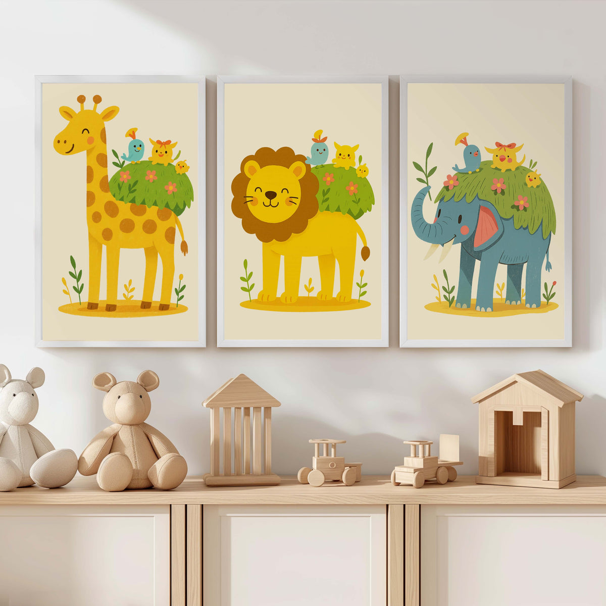 Safari Nursery Wall Art – Jungle Animal Print Set