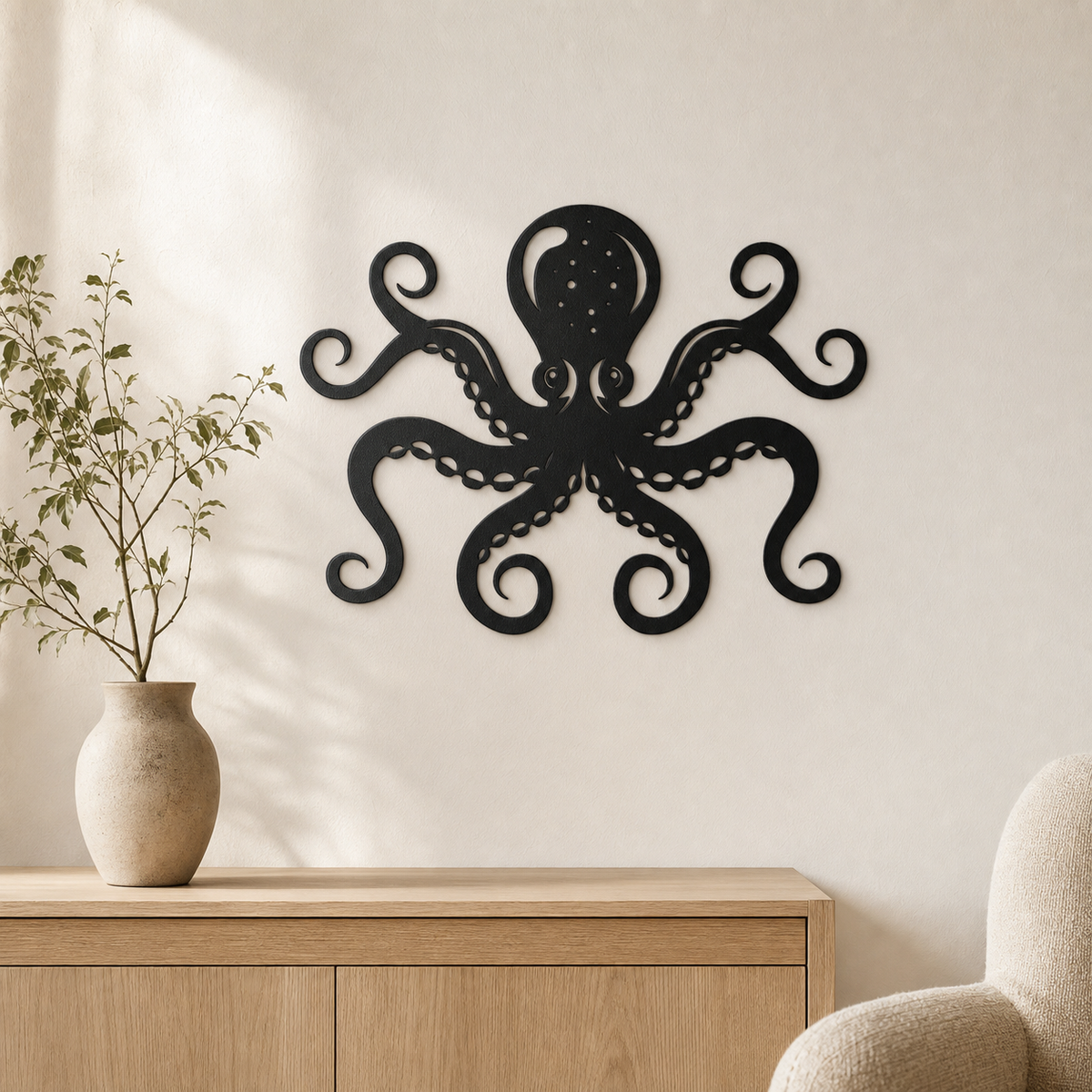 Octopus Wall Art — Curled Tentacle Silhouette | 2 Sizes