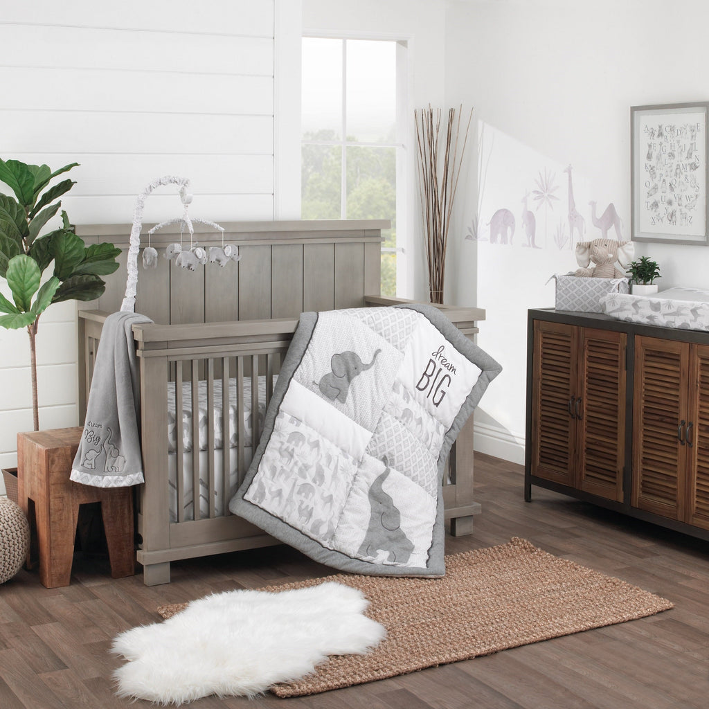 Elephant Tribe Grey and White 100% Cotton Photo Op Fitted Crib Sheet