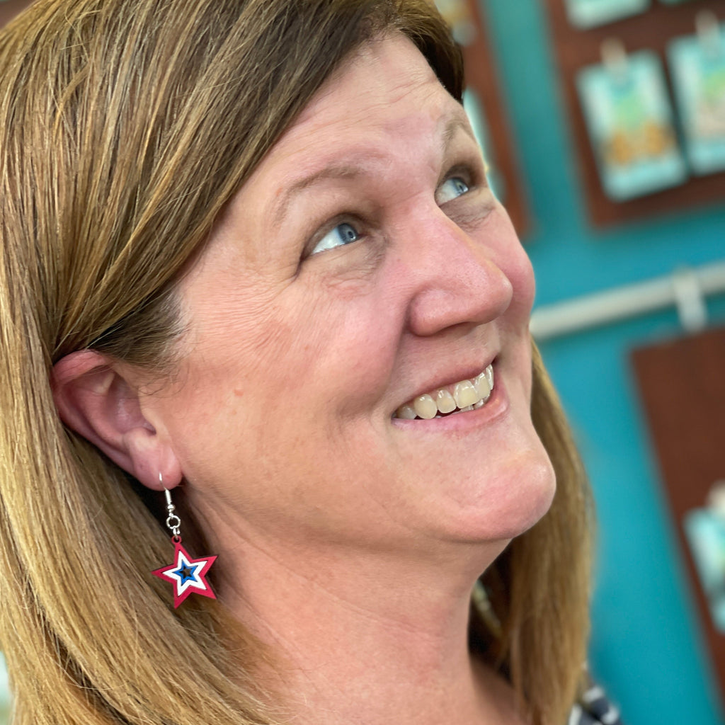 USA Stars Wooden Earrings | Patriotic American Flag Jewelry