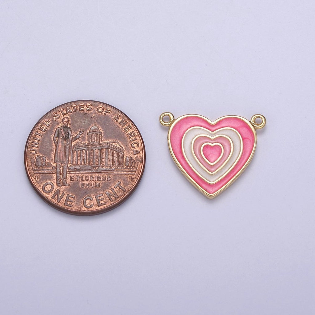 Pink Enamel Heart Charm Connector with You are Loved for Valentine Jewelry Making Supply F-814