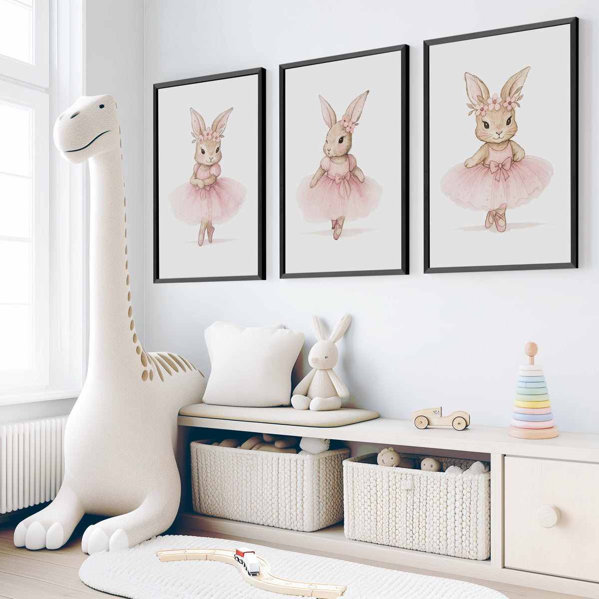 Pink Nursery Wall Art – Bunny Ballerina Set (3 Prints)