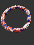 Painted Krobo Glass Beads | Red White & Blue Long Tube Beads | Handcrafted Ghana Recycled Glass Beads
