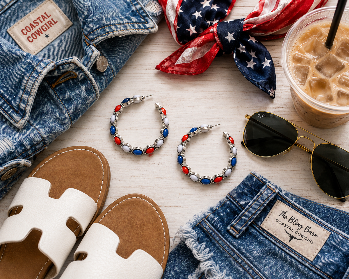 Stars, Stripes & Sparkle Hoop Earrings | Red White Blue Americana Statement Hoops