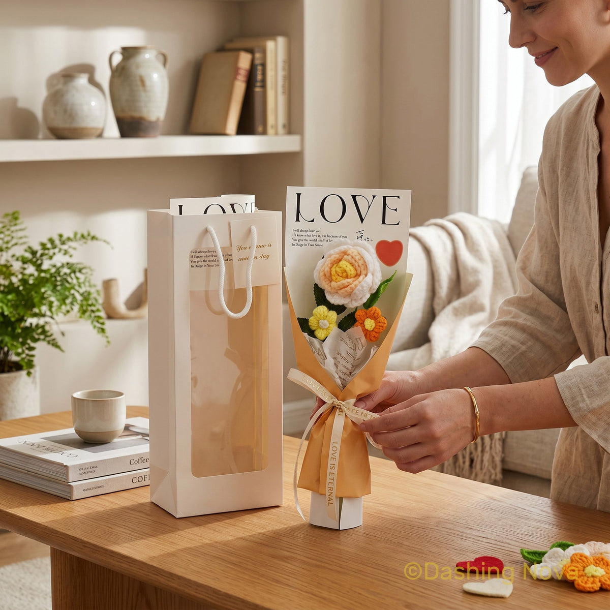 Rose Crochet Bouquet with Gift Bag for Valentines Day Mothers Day