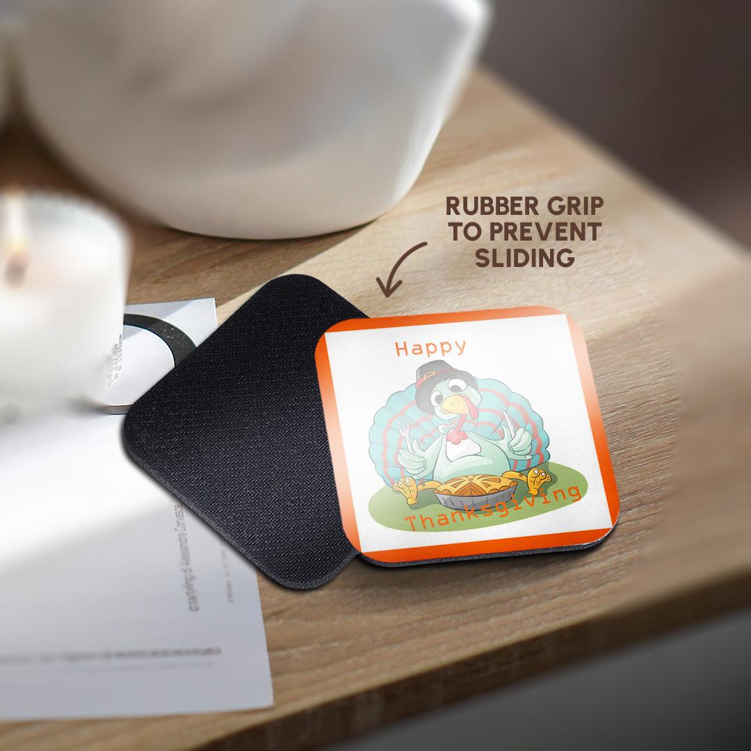3dRose Thanksgiving - Image of Happy Thanksgiving Cartoon Turkey - Coasters (cst_262505)