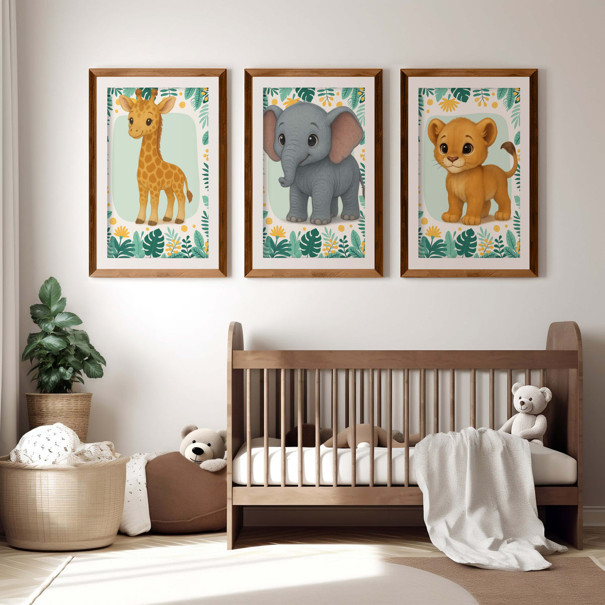Safari Wall Decor for Nursery – Elephant, Lion & Giraffe