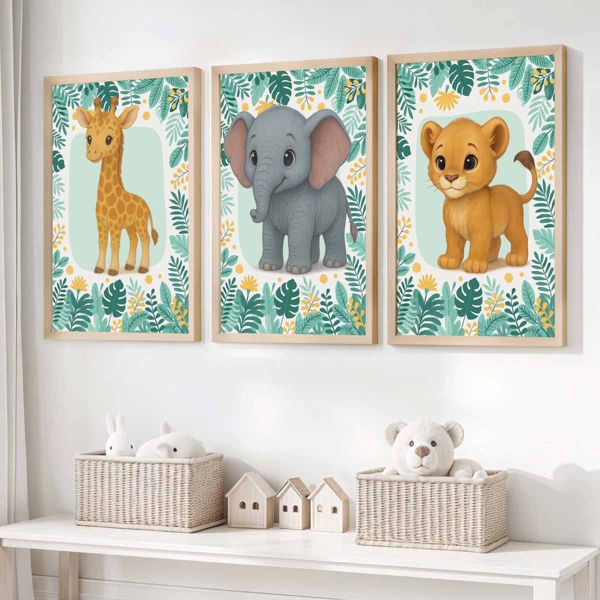 Safari Wall Decor for Nursery – Elephant, Lion & Giraffe