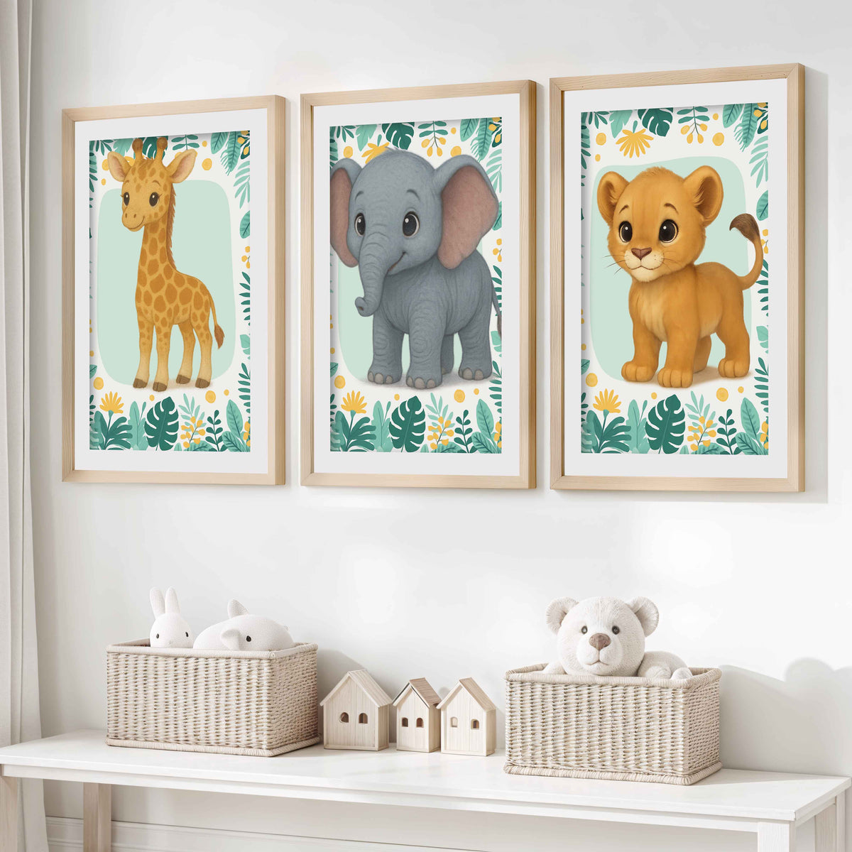 Safari Wall Decor for Nursery – Elephant, Lion & Giraffe